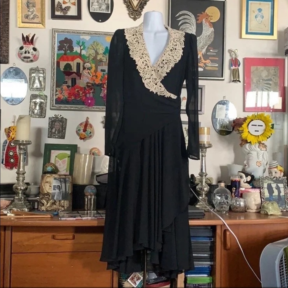 Vintage Raw Silk & Lace Dress